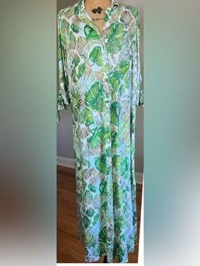 Bognar Blu Floral Tropical Leaves Print Maxi Dress XL